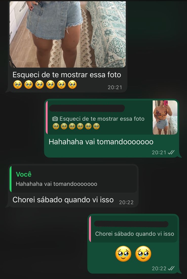 Relato no WhatsApp: paciente envia mensagem 'Chorei sábado quando vi isso' relatando emoção com o progresso